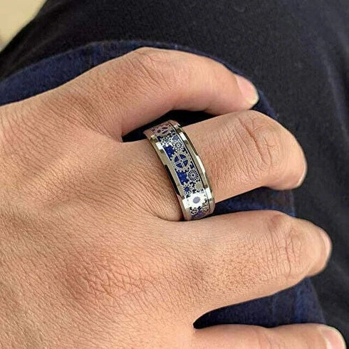 Men 8mm Tungsten Beveled Edge Mechanical Steampunk Gear Comfort-Fit Wedding Ring